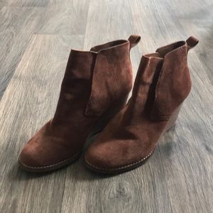 Brown suede Lucky Brand wedge booties